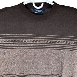 Visitor Premium Mens Brown Khaki Greek Key Crewneck Sweater VITF5SW35 Size M NEW